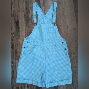 Vintage Canyon River Blues Gingham Checkered Overalls Shortalls Size L